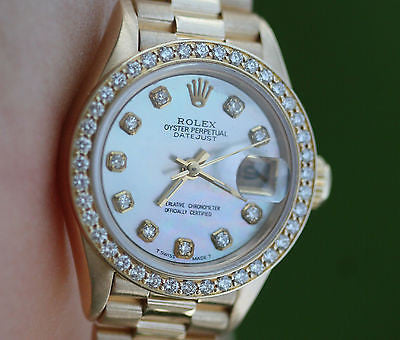 Rolex Lady-Datejust, President Bracelet, Blue Diamond Dial, Diamond & Ruby  Bezel, Yellow Gold, 69178