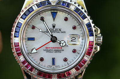 ROLEX GMT MASTER II STEEL 40mm PEPSI 16710 DIAMOND SAPPHIRE RUBY