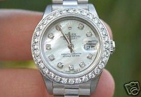 ROLEX LADIES DATEJUST WHITE GOLD PRESIDENT BAND BIG OVERSIZED DIAMOND BEZEL