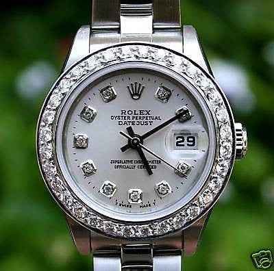 ROLEX LADIES DATEJUST STAINLESS STEEL 18K GOLD 1CT DIAMOND BEZEL