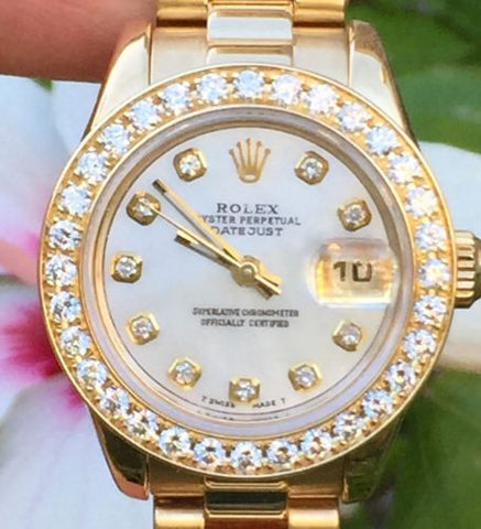 ROLEX LADIES 18k Yellow Gold PRESIDENTIAL DIAMOND BEZEL