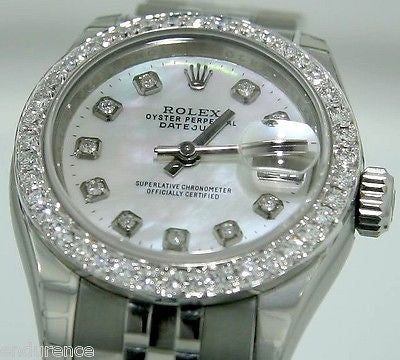 ROLEX LADIES DATEJUST 179160 STEEL WATCH WITH MOP DIAMOND DIAL AND BEZEL JUBILEE