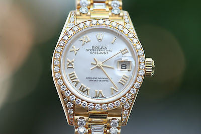 ROLEX LADIES 18K YELLOW GOLD PRESIDENT 26mm MODEL 69178 DIAMOND BAND BEZEL LUGS