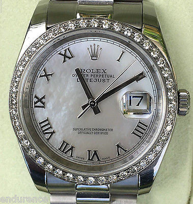 ROLEX MENS DATEJUST CUSTOM DIAMOND BEZEL PRESIDENT BAND PEARL DIAL 116200