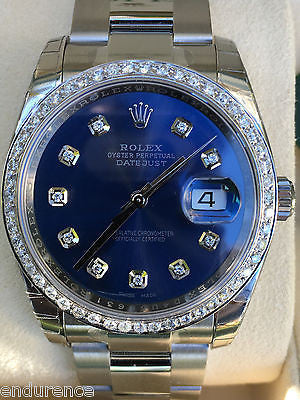 ROLEX NEW DATEJUST BLUE CUSTOM DIAMOND DIAL DIAMONDS BEZEL MODEL 116200