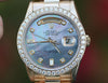 ROLEX MENS PRESIDENT BLUE MOTHER of PEARL DIAMOND DIAL 18038 18K YELLOW GOLD