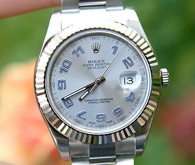 ROLEX MENS 41mm DATEJUST II 18K WHITE GOLD STEEL 116334 BLUE SILVER UNWORN