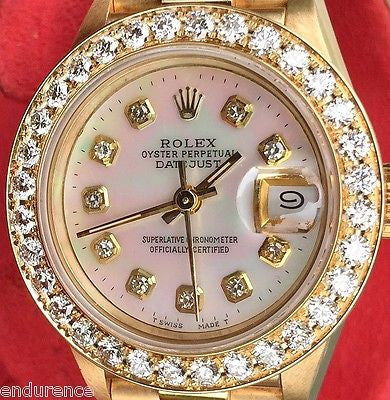 ROLEX PRESIDENT LADIES 18K GOLD 69178 MOTHER OF PEARL PINK DIAMOND DIAL & BEZEL