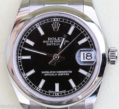 ROLEX DATEJUST MIDSIZE LADIES WATCH 178240 STAINLESS STEEL BLACK DIAL