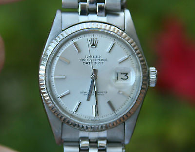 ROLEX MENS VINTAGE DATEJUST 1601 STEEL 18K WHITE GOLD BEZEL JUBILEE RIVET Band