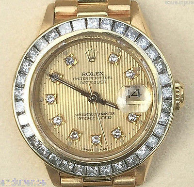 ROLEX LADIES PRESIDENT 18K GOLD DIAMOND TAPESTRY DIAL & DIAMOND BEZEL 69178