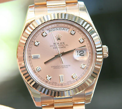 ROLEX MENS PRESIDENT DAY-DATE II 18k ROSE GOLD 41mm PINK DIAL FACTORY DIAMOND