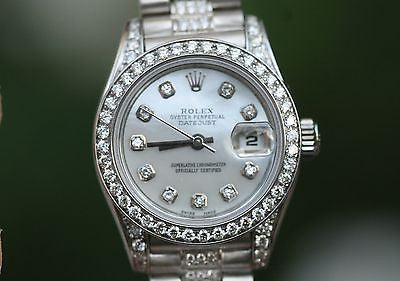 ROLEX LADIES 18K WHITE GOLD DIAMONDS PRESIDENT BAND DIAMOND BEZEL DIAL UNWORN