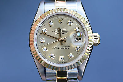 ROLEX LADIES DATEJUST 69163 2TONE DIAMOND DIAL 26mm 18K YELLOW GOLD 