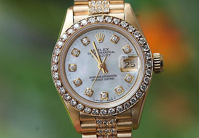 ROLEX LADIES 69178 PRESIDENT 26mm 18K YELLOW GOLD DIAMOND BAND BEZEL & DIAL