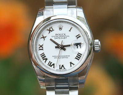 ROLEX LADIES 26mm DATEJUST STAINLESS STEEL 179160 WHITE ROMAN OYSTER UNWORN