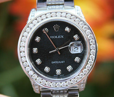 ROLEX MENS LADIES 36mm STAINLESS STEEL DATEJUST 18K WHITE GOLD DIAMOND DIAMONDS