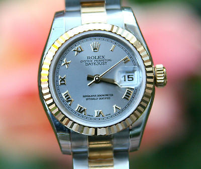 ROLEX LADIES 26mm DATEJUST 18K GOLD & STEEL RAISED ROMAN Vsn 179173 UNWORN