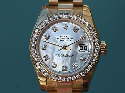 ROLEX LADIES 26mm PRESIDENT 18K YELLOW GOLD 179138 FACTORY DIAMOND DIAL BEZEL