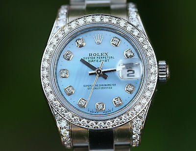 ROLEX LADIES 26mm DATEJUST BLUE DIAMOND DIAL LUGS BEZEL 179160 UNWORN BOX PAPERS