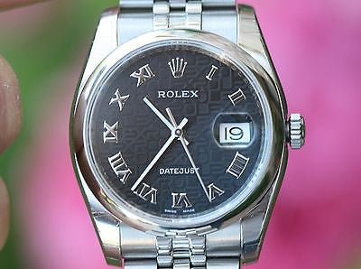 ROLEX MENS STAINLESS STEEL DATEJUST UNWORN 116200 JUBILEE BLACK ROMAN DIAL