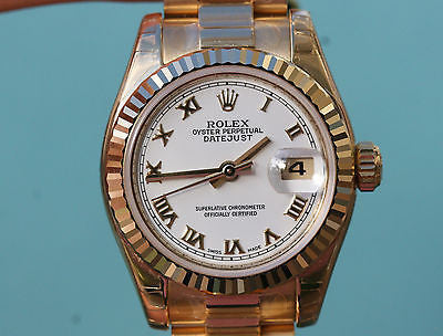 ROLEX LADIES 26mm PRESIDENT 18K YELLOW GOLD 179178 WHITE ROMAN DIAL UNWORN