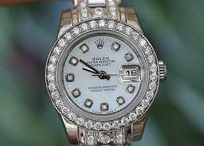 ROLEX LADIES 18K WHITE GOLD DIAMONDS MASTERPIECE BAND DIAMOND BEZEL DIAL UNWORN