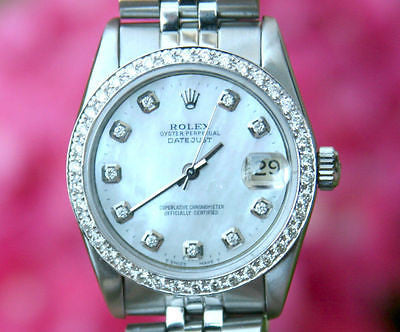 ROLEX LADIES MENS 31mm MIDSIZE DATEJUST 18K WHITE GOLD DIAMOND BEZEL MOP DIAL