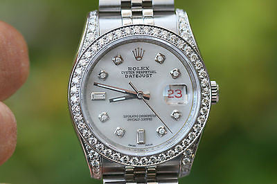 ROLEX WATCH MENS STAINLESS STEEL DATEJUST 36mm DIAMOND DIAL BEZEL LUGS 116234