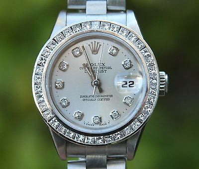 ROLEX LADIES 69160 DATEJUST 26mm STAINLESS STEEL DIAMOND BEZEL SILVER DIAL MINT