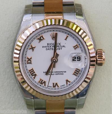 ROLEX LADIES DATEJUST WATCH ROSE GOLD STEEL WHITE ROMAN TWO TONE 179171