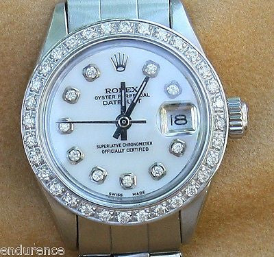 ROLEX LADIES VINTAGE WATCH DATEJUST  STEEL DIAMOND DIAL BEZEL 6916