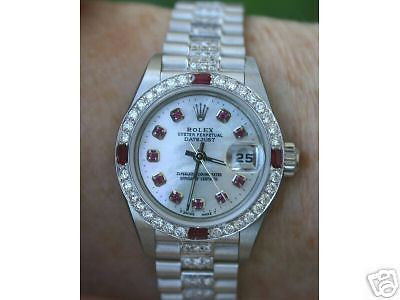 ROLEX LADIES 26mm DATEJUST 179160 DIAMOND & RUBY WHITE GOLD DIAM PRESIDENT BAND