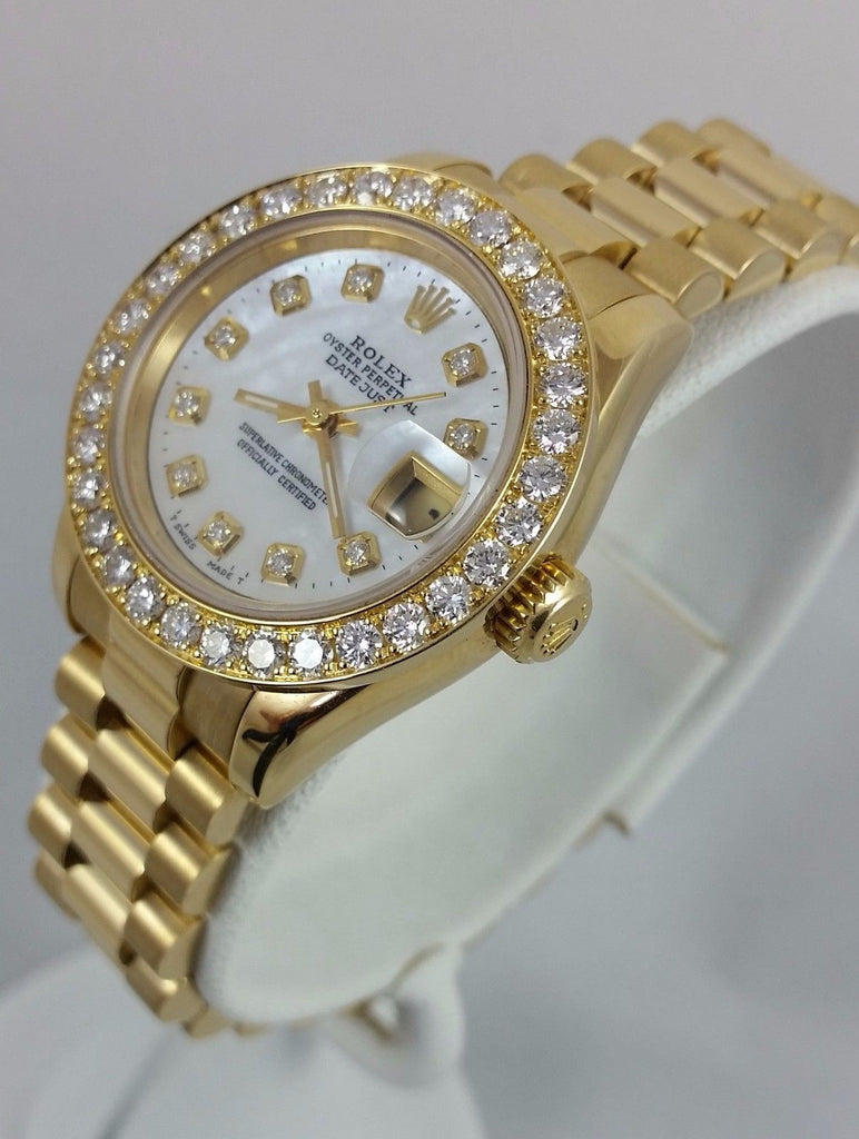 Rolex Datejust President 179178 18k Yellow Gold Factory Diamond Mother Of  Pearl Dial